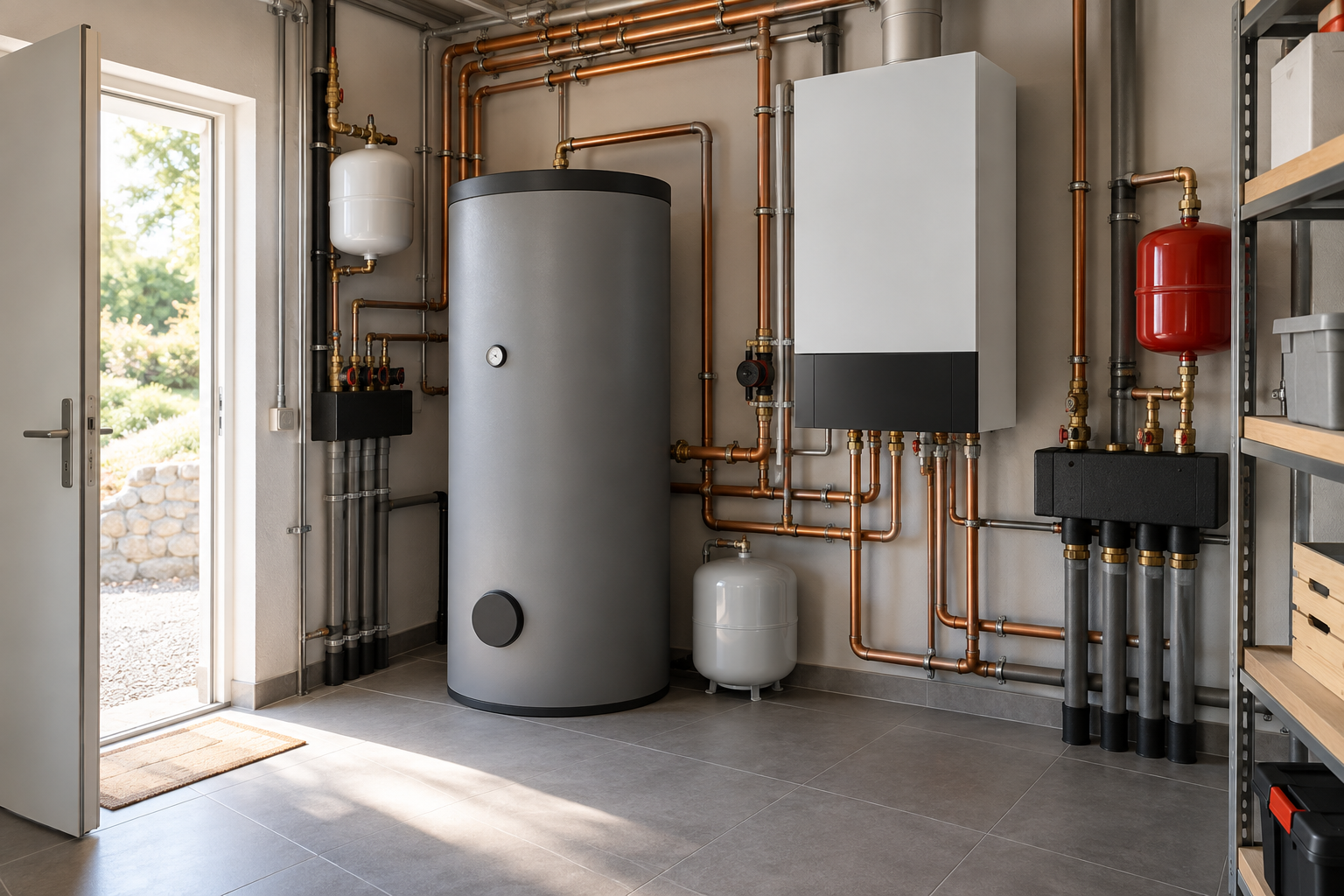 AI-generated example of a tidy heating equipment room