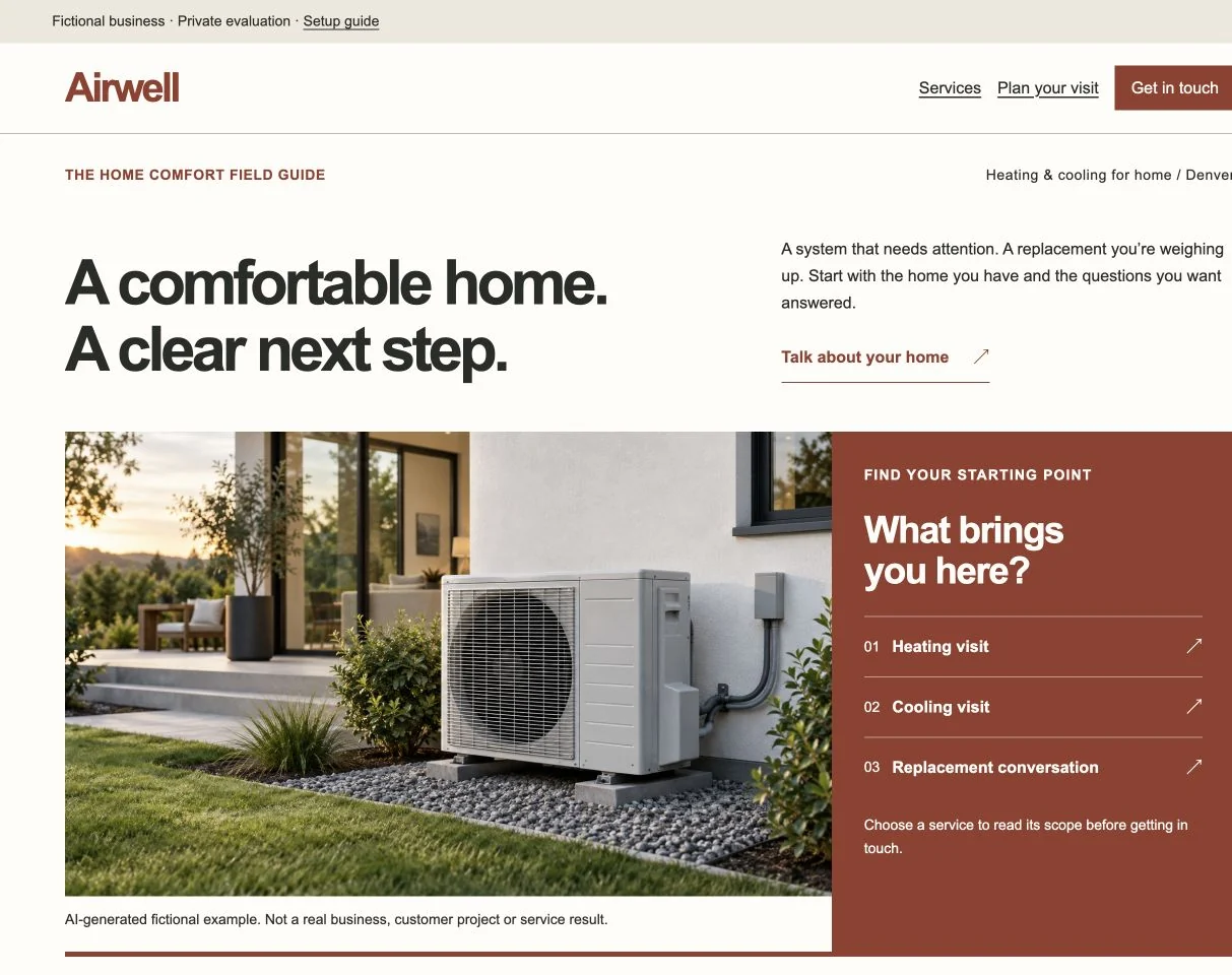 Airwell website desktop excerpt: its actual typography, layout and image framing
