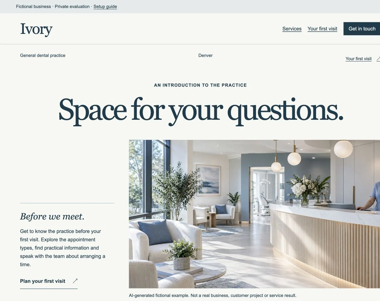 Ivory website desktop excerpt: its actual typography, layout and image framing